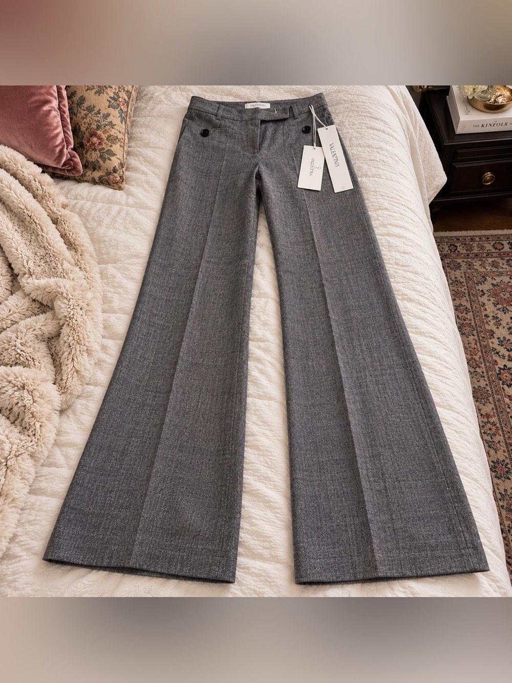 NWT Valentino Gray Wide Leg Tailored Trousers Made Italy